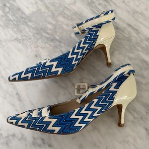 L.K. Bennet blue & white kitten heel - 38